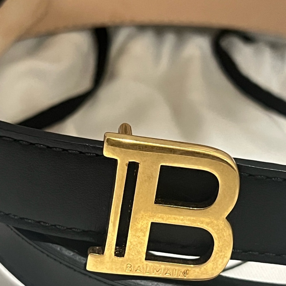 Balmain Black Leather Belt with Gold Buckle
